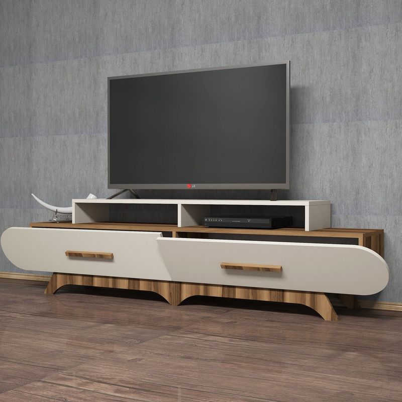 Casa si Gradina - Mobilier - Comode si corpuri - Comode - Comoda tv, Hanah Home, pal melaminat, nuc si crem, 205x50x36.8 cm - Infinity.ro