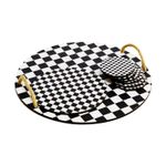 Casa si Gradina - Bucatarie si vesela - Ustensile bucatarie - Tavi servire - Set tava si suporturi pahare, Hermia, lemn, alb-negru, tava 34,5 cm, 6 suporturi 8,5 cm, 1 platou 18 cm - Infinity.ro