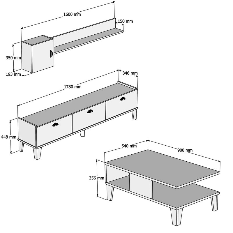 Casa si Gradina - Mobilier - Seturi de mobilier - Seturi living - Set mobilier living, Hanah Home, pal melaminat, stejar si alb, multiple rafturi - Infinity.ro