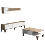 Casa si Gradina - Mobilier - Seturi de mobilier - Seturi living - Set mobilier living, Hanah Home, pal melaminat, stejar si alb, multiple rafturi - Infinity.ro
