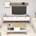 Casa si Gradina - Mobilier - Seturi de mobilier - Seturi living - Set mobilier living, Hanah Home, pal melaminat, stejar si alb, multiple rafturi - Infinity.ro