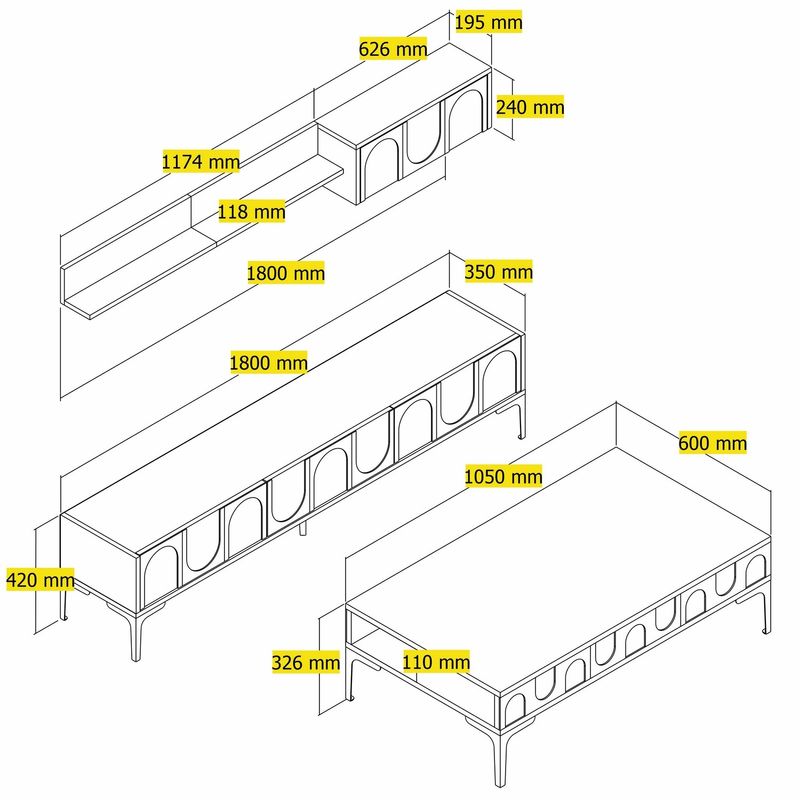 Casa si Gradina - Mobilier - Seturi de mobilier - Seturi living - Set living, Hanah Home, pal melaminat, crem si negru, tv 180x42x35 cm, masa 105x32.6x60 cm - Infinity.ro