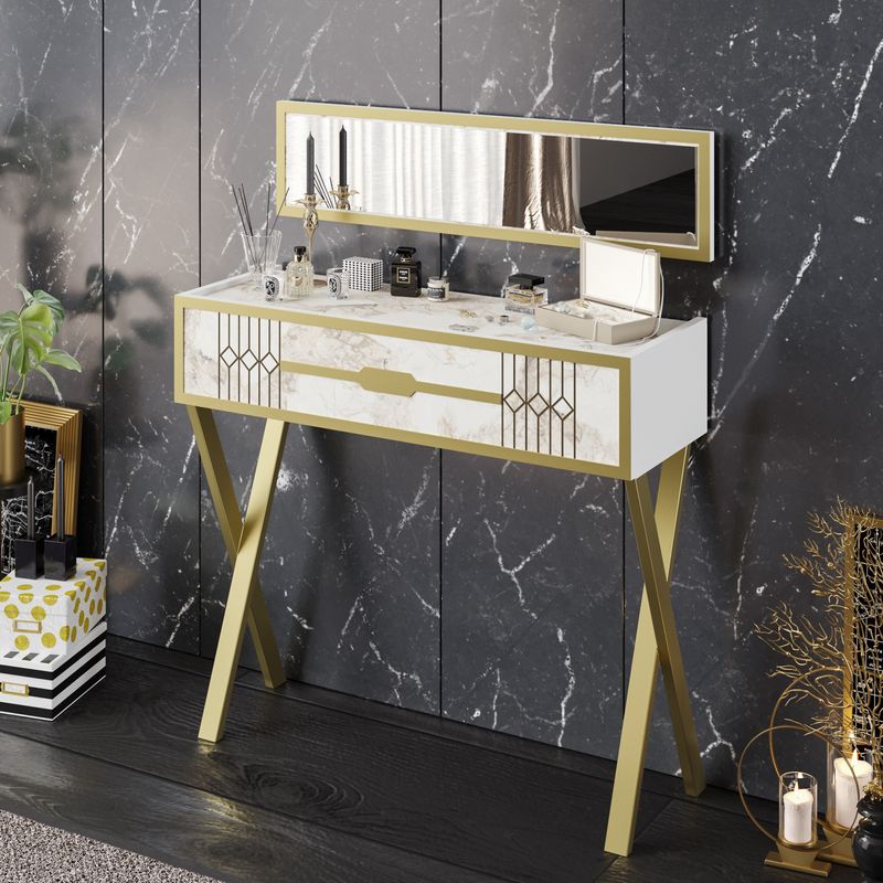 Casa si Gradina - Mobilier - Comode si corpuri - Masute de toaleta - Masa de toaleta, Hanah Home, pal melaminat, alb, 90x32x80 cm - Infinity.ro