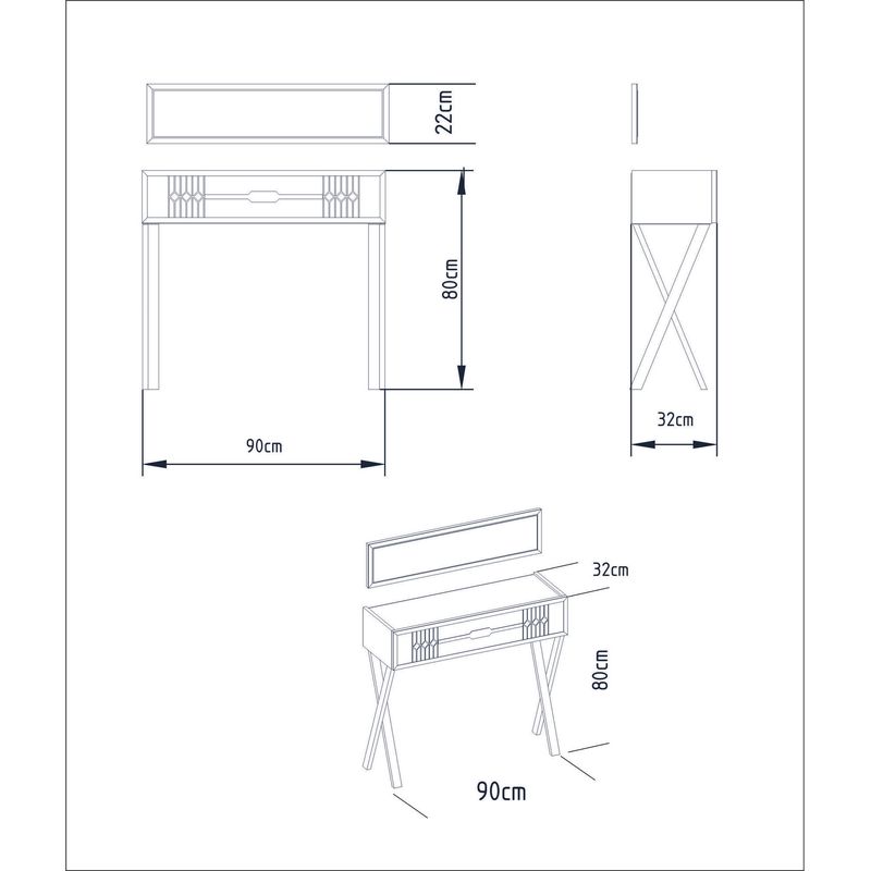 Casa si Gradina - Mobilier - Comode si corpuri - Masute de toaleta - Masa de toaleta, Hanah Home, pal melaminat, alb, 90x32x80 cm - Infinity.ro