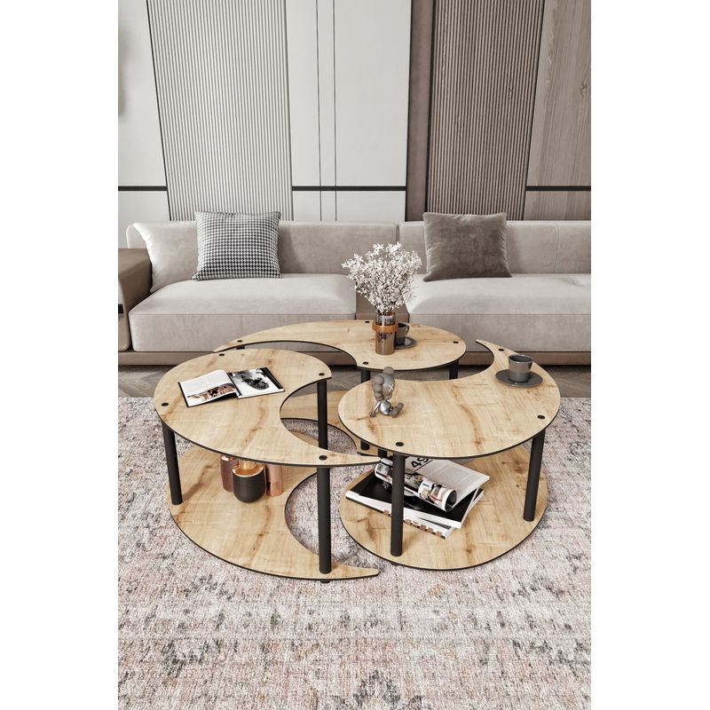 Casa si Gradina - Mobilier - Seturi de mobilier - Seturi living - Set masute de cafea, Hanah Home, mdf, stejar, 3 piese, diametru 70 cm, inaltime 38 cm - Infinity.ro