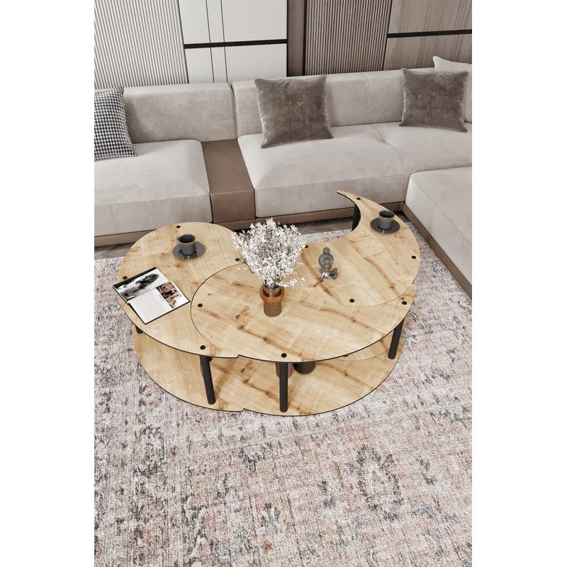 Casa si Gradina - Mobilier - Seturi de mobilier - Seturi living - Set masute de cafea, Hanah Home, mdf, stejar, 3 piese, diametru 70 cm, inaltime 38 cm - Infinity.ro