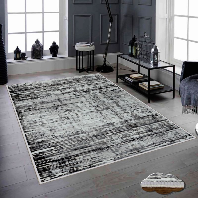 Casa si Gradina - Textile si covoare - Covoare - Covoare casa - Covor, Conceptum Hypnose, alb gri negru, 100x150 cm, 100% poliester, antiderapant, 708HFT1964 - Infinity.ro