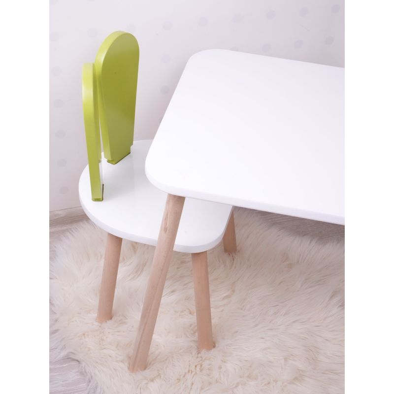 Casa si Gradina - Mobilier - Mobilier copii - Mobilier camera copiilor - Set masa si scaune pentru copii, Hanah Home, mdf, verde fistic si alb, masa 50x45x60 cm, scaun 30x25x30 cm - Infinity.ro