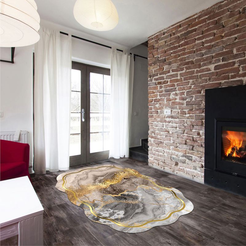 Casa si Gradina - Textile si covoare - Covoare - Covorase intrare - Covoras de intrare, Conceptum Hypnose, nurca, gri, auriu, 80x200 cm, 100% poliester, antiderapant, lavabil la masina - Infinity.ro