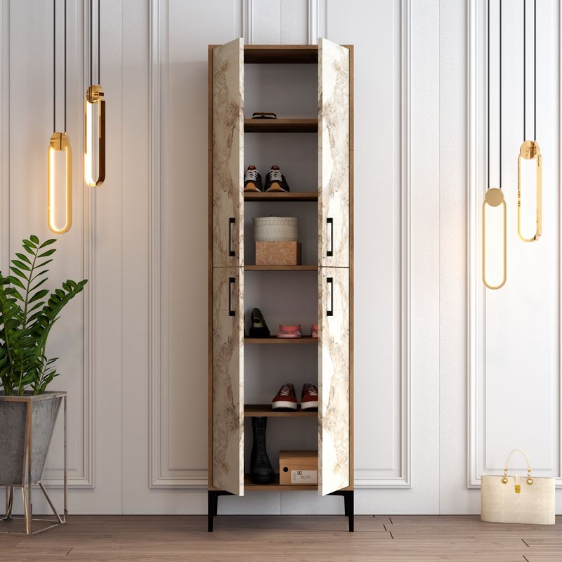 Casa si Gradina - Mobilier - Dulapuri si sifoniere - Dulapuri pantofi - Dulap pantofi, Hanah Home, pal melaminat, nuc si alb, 60x35x200 cm, 845HCT4103 - Infinity.ro