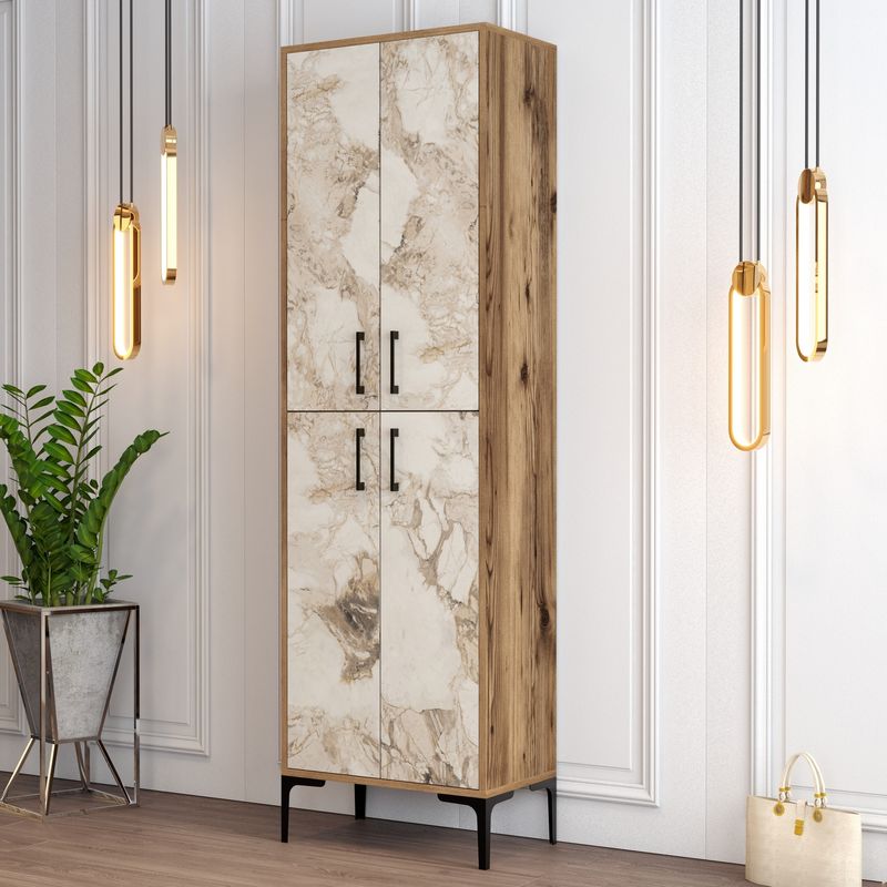 Casa si Gradina - Mobilier - Dulapuri si sifoniere - Dulapuri pantofi - Dulap pantofi, Hanah Home, pal melaminat, nuc si alb, 60x35x200 cm, 845HCT4103 - Infinity.ro