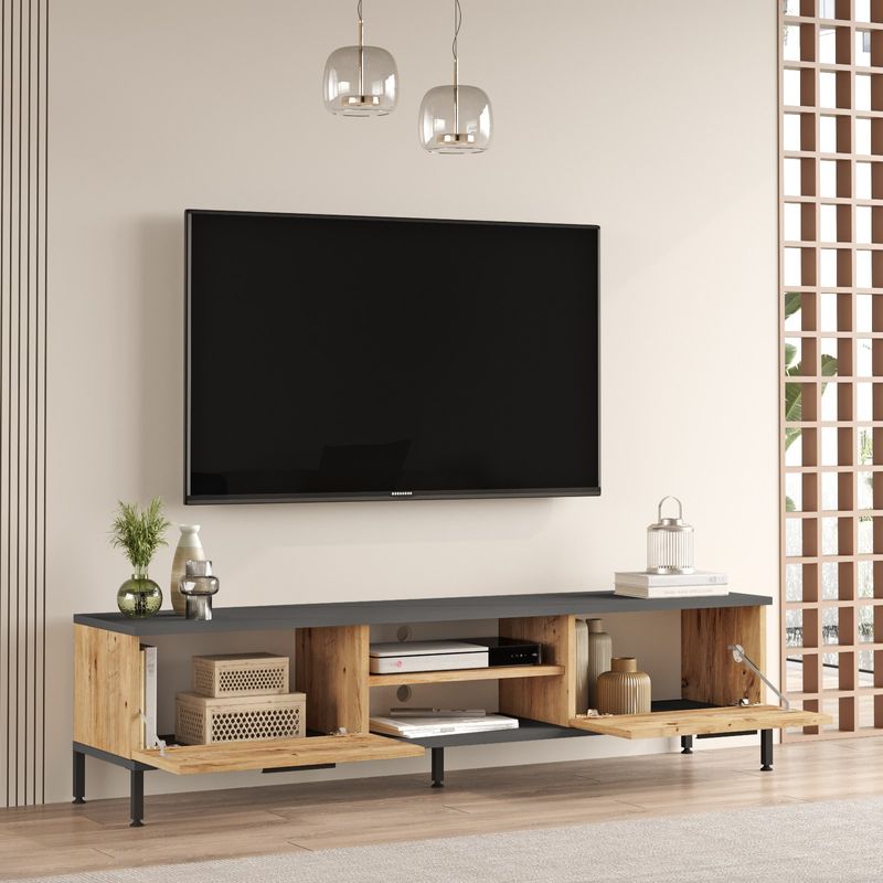 Casa si Gradina - Mobilier - Seturi de mobilier - Seturi living - Set living, Hanah Home, pal melaminat, pin atlantic si antracit, comoda tv 160x39.1x35 cm, masuta cafea 90x60x33.1 cm - Infinity.ro