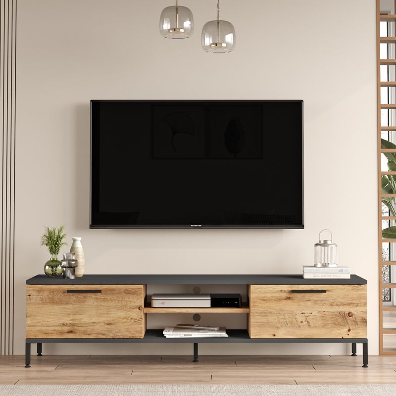 Casa si Gradina - Mobilier - Seturi de mobilier - Seturi living - Set living, Hanah Home, pal melaminat, pin atlantic si antracit, comoda tv 160x39.1x35 cm, masuta cafea 90x60x33.1 cm - Infinity.ro