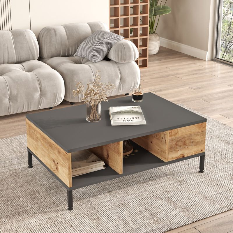 Casa si Gradina - Mobilier - Seturi de mobilier - Seturi living - Set living, Hanah Home, pal melaminat, pin atlantic si antracit, comoda tv 160x39.1x35 cm, masuta cafea 90x60x33.1 cm - Infinity.ro
