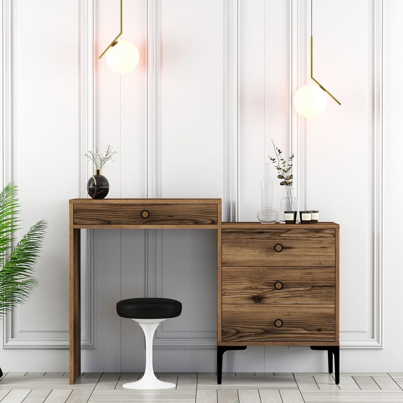 Casa si Gradina - Mobilier - Comode si corpuri - Masute de toaleta - Masa de machiaj, Hanah Home, pal melaminat, nuc, 124x40x84.7 cm - Infinity.ro