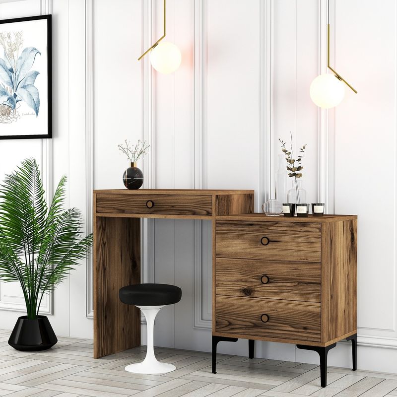 Casa si Gradina - Mobilier - Comode si corpuri - Masute de toaleta - Masa de machiaj, Hanah Home, pal melaminat, nuc, 124x40x84.7 cm - Infinity.ro