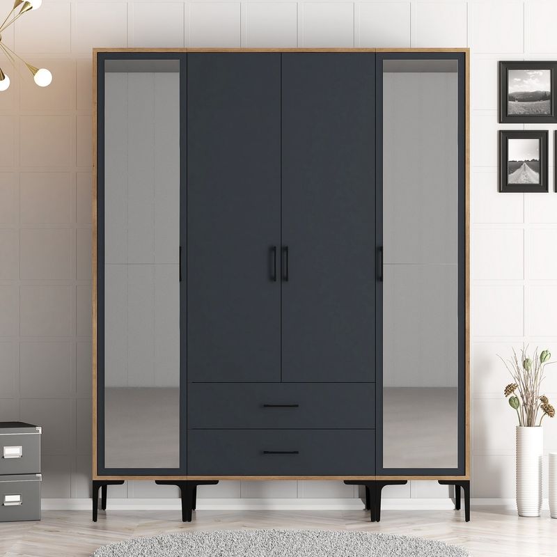 Casa si Gradina - Mobilier - Dulapuri si sifoniere - Sifoniere - Sifonier, Hanah Home, panou de particule melaminat, nuc si antracit, 160x47.5x201.4 cm - Infinity.ro