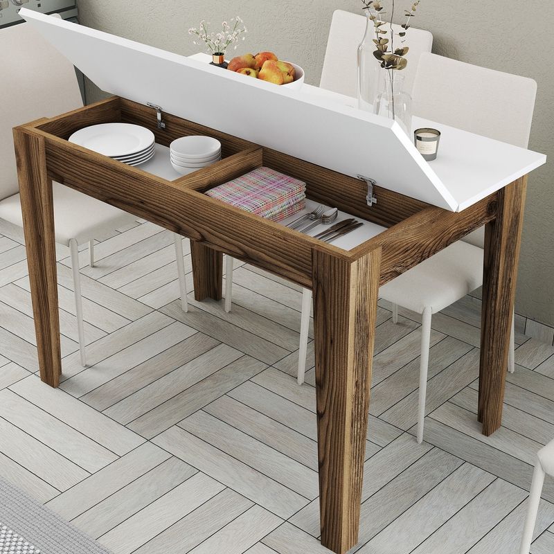 Casa si Gradina - Mobilier - Mese si birouri - Mese bucatarie si dining - Masa de bucatarie, Hanah Home, pal melaminat, nuc si alb, 110x72x75 cm - Infinity.ro