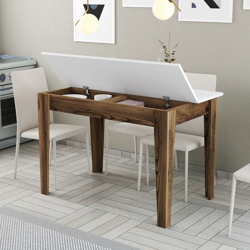 Casa si Gradina - Mobilier - Mese si birouri - Mese bucatarie si dining - Masa de bucatarie, Hanah Home, pal melaminat, nuc si alb, 110x72x75 cm - Infinity.ro