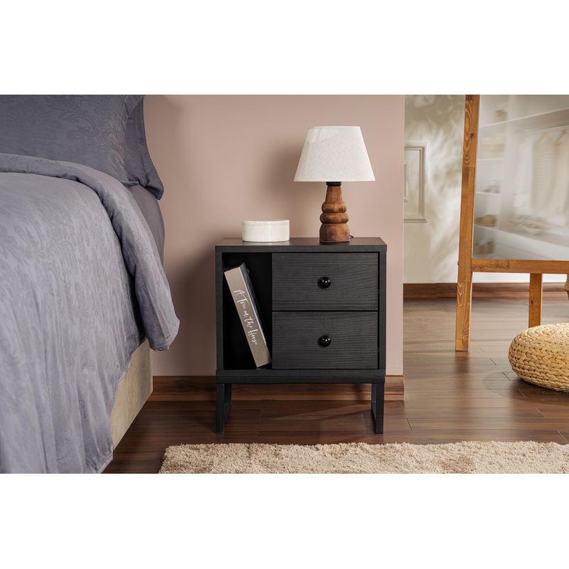 Casa si Gradina - Mobilier - Comode si corpuri - Noptiere - Noptiera, Hanah Home, panou de particule melaminat, lemn negru si negru, 45.2x29.5x50 cm - Infinity.ro