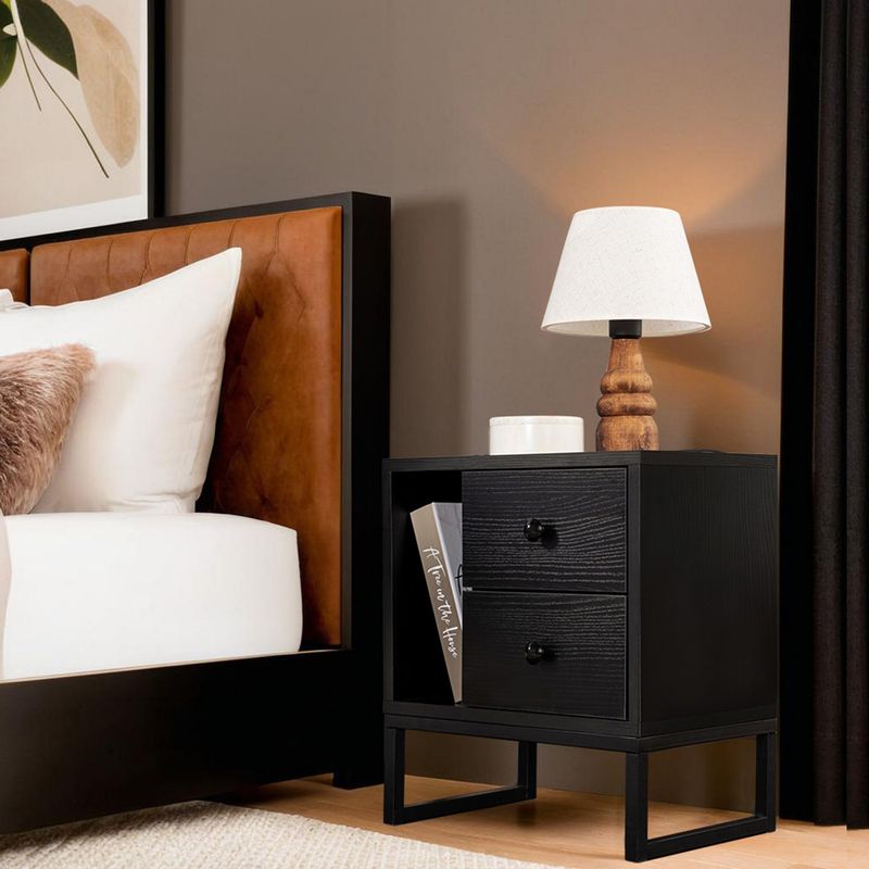 Casa si Gradina - Mobilier - Comode si corpuri - Noptiere - Noptiera, Hanah Home, panou de particule melaminat, lemn negru si negru, 45.2x29.5x50 cm - Infinity.ro