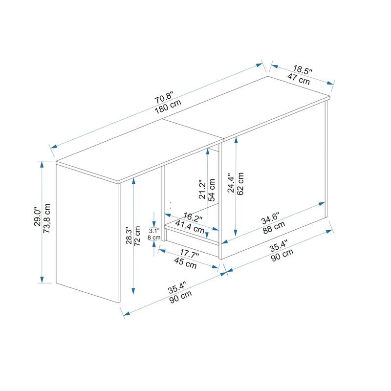 Casa si Gradina - Mobilier - Mese si birouri - Birouri - Birou, Hanah Home, panou de particule melaminat, alb, 180x47x73.8 cm - Infinity.ro