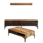 Casa si Gradina - Mobilier - Seturi de mobilier - Seturi living - Set mobilier living, Hanah Home, pal melaminat, nuc si negru, stand tv 180x47x35 cm, masa cafea 105x32.6x60 cm, raft perete 120x11.8x16 cm - Infinity.ro