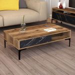 Casa si Gradina - Mobilier - Seturi de mobilier - Seturi living - Set mobilier living, Hanah Home, pal melaminat, nuc si negru, stand tv 180x47x35 cm, masa cafea 105x32.6x60 cm, raft perete 120x11.8x16 cm - Infinity.ro