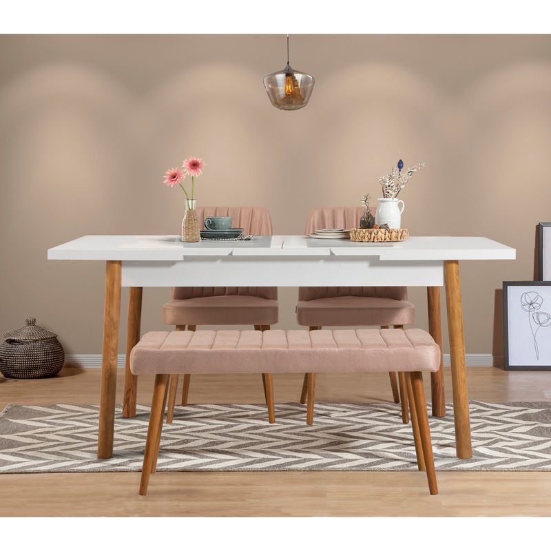 Casa si Gradina - Mobilier - Mese si birouri - Mese bucatarie si dining - Masa extensibila, Hanah Home, pal melaminat, pin atlantic si alb, 120-153x75x75 cm - Infinity.ro