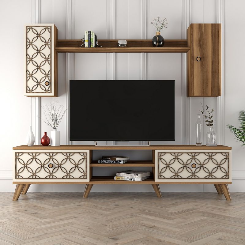Casa si Gradina - Mobilier - Comode si corpuri - Console - Corp tv, Hanah Home, pal melaminat, nuc crem, 180x44x35 cm - Infinity.ro