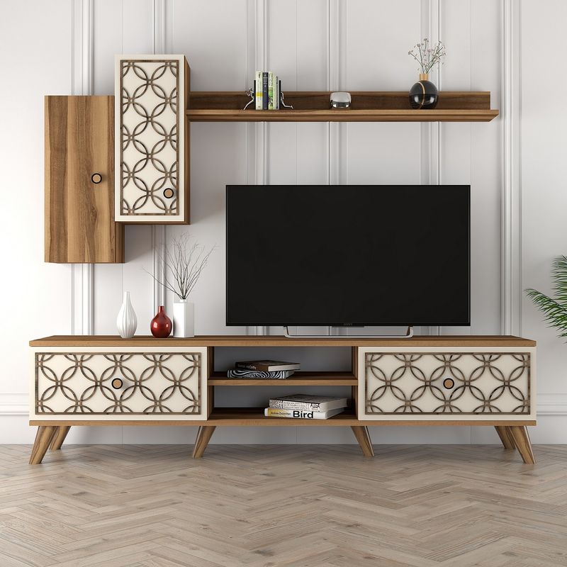 Casa si Gradina - Mobilier - Comode si corpuri - Console - Corp tv, Hanah Home, pal melaminat, nuc crem, 180x44x35 cm - Infinity.ro