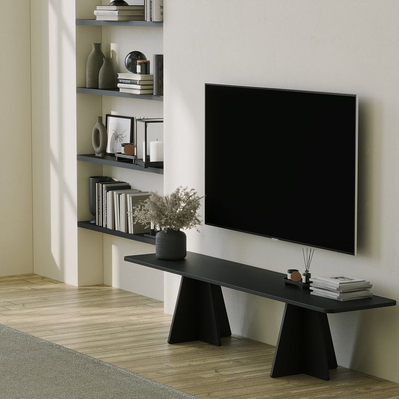 Casa si Gradina - Mobilier - Comode si corpuri - Console - Comoda tv, Hanah Home, pal melaminat, negru, 180x40x42 cm - Infinity.ro