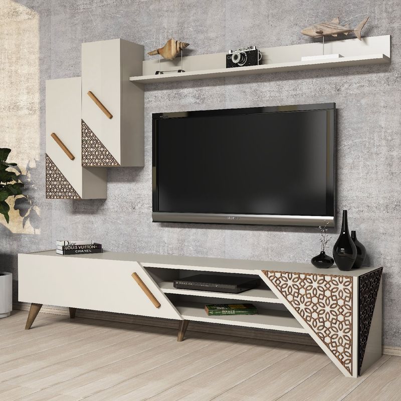 Casa si Gradina - Mobilier - Comode si corpuri - Console - Comoda tv, Hanah Home, pal melaminat, crem, 180x40x37 cm, 845HCT3003 - Infinity.ro