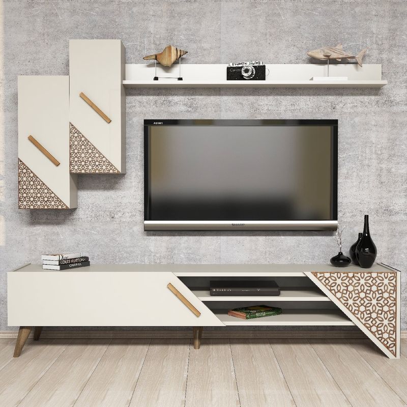 Casa si Gradina - Mobilier - Comode si corpuri - Console - Comoda tv, Hanah Home, pal melaminat, crem, 180x40x37 cm, 845HCT3003 - Infinity.ro
