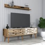 Casa si Gradina - Mobilier - Comode si corpuri - Console - Comoda tv, Hanah Home, panou de particule melaminat, nuc, alb, marmura, 140x35x45 cm - Infinity.ro