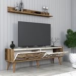 Casa si Gradina - Mobilier - Comode si corpuri - Console - Comoda tv, Hanah Home, panou de particule melaminat, nuc, alb, marmura, 140x35x45 cm - Infinity.ro