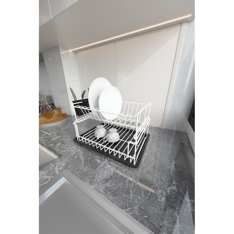 Casa si Gradina - Bucatarie si vesela - Organizare si depozitare bucatarie - Scurgator vase - Scurgator de vase, Hermia, metal, alb, 35,5x29,5x23,5 cm - Infinity.ro