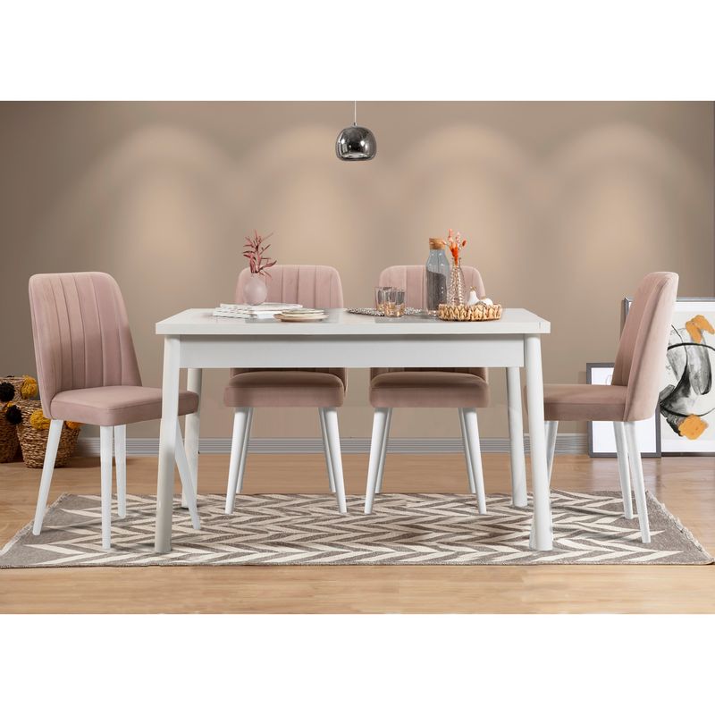 Casa si Gradina - Mobilier - Seturi de mobilier - Seturi mese si scaune - Set masa si scaune, Hanah Home, panou de particule melaminat, alb si piatra, masa 120x75x77 cm, 4 scaune - Infinity.ro
