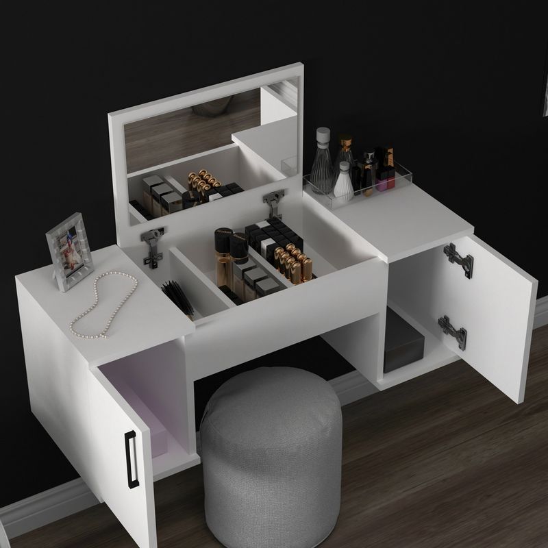 Casa si Gradina - Mobilier - Comode si corpuri - Masute de toaleta - Masa de machiaj, Hanah Home, pal melaminat, alb, 100x35x74.1 cm - Infinity.ro