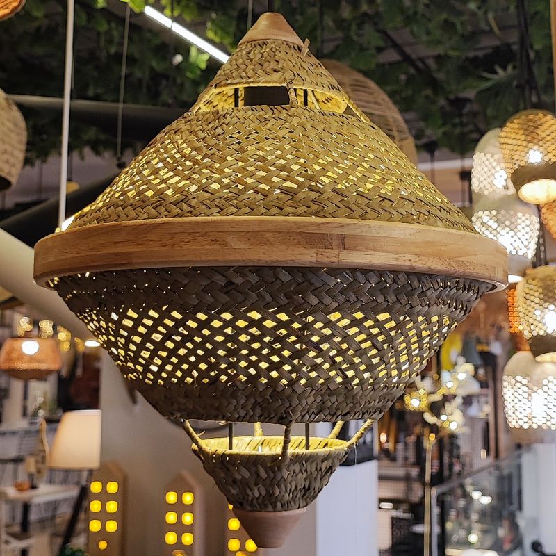 Casa si Gradina - Corpuri si surse de iluminat - Lustre si pendule - Candelabru, Opviq, plastic si ratan, stejar, diametru 20 cm, inaltime 120 cm, 701CHD1768 - Infinity.ro