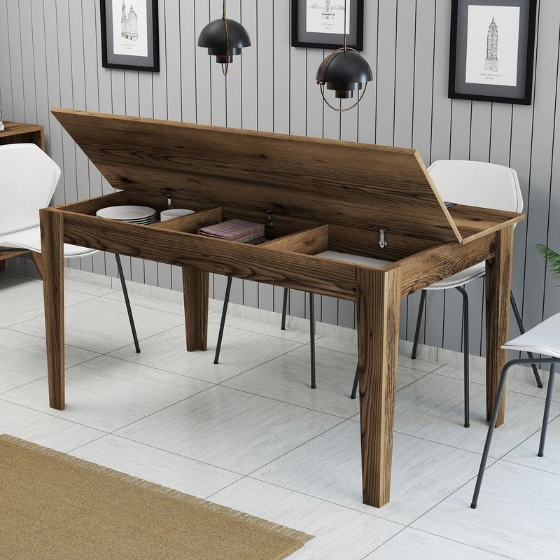 Casa si Gradina - Mobilier - Mese si birouri - Mese bucatarie si dining - Masa de dining, Hanah Home, PAL melaminat, nuc, 145x88x75 cm - Infinity.ro