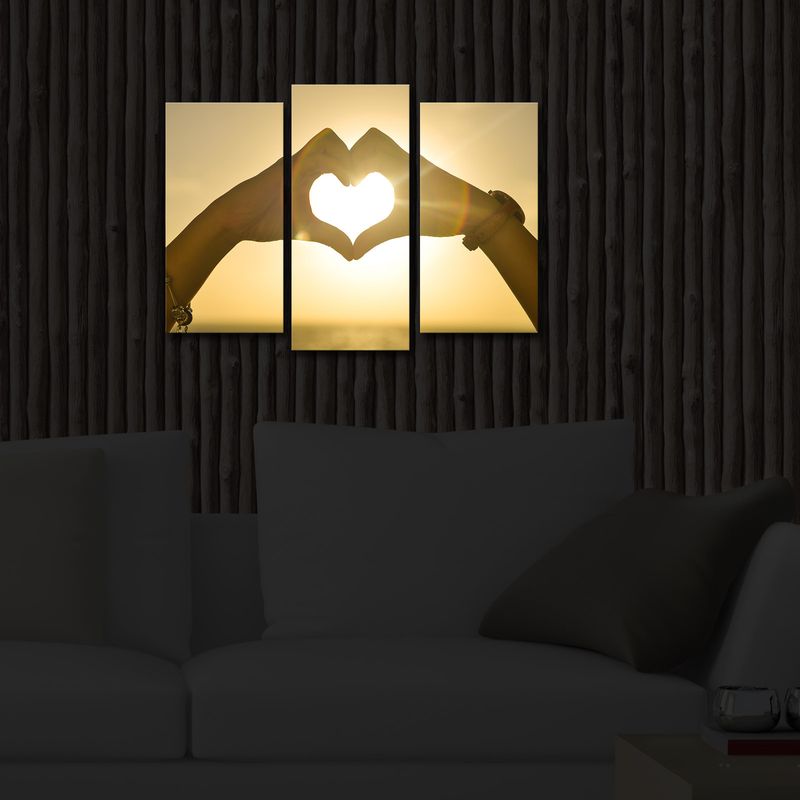Casa si Gradina - Decoratiuni - Tablouri - Tablou decorativ cu led, Wallxpert, panza piele de caprioara, multicolor, 66x45 cm, 3 piese - Infinity.ro