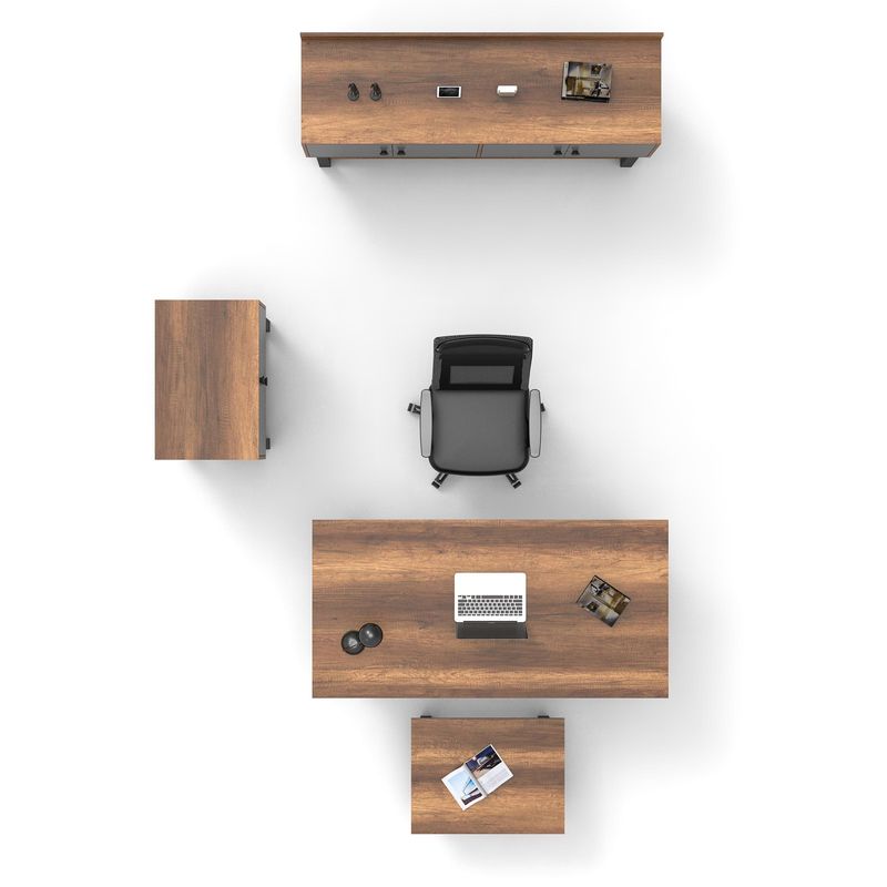Casa si Gradina - Mobilier - Mese si birouri - Birouri - Set mobilier birou, Hanah Home, pal melaminat, baroc antracit, birou 180x90x73 cm, masa 80x60x43 cm, sertar 80x52x85 cm, dulap 180x53.8x93.2 cm - Infinity.ro
