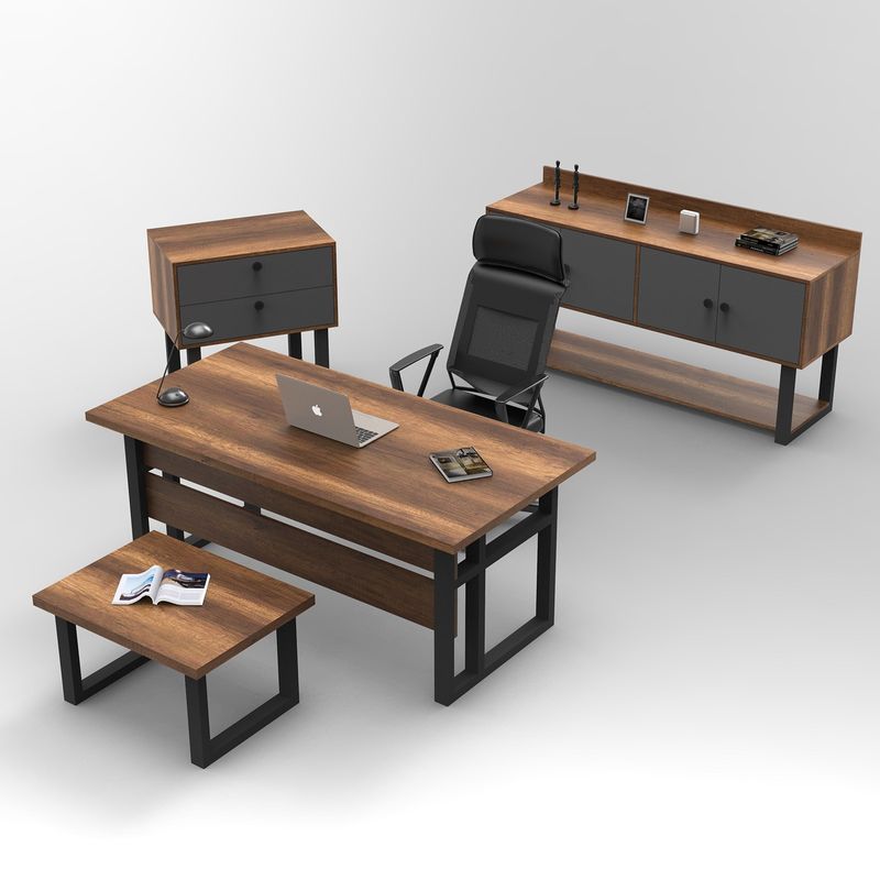 Casa si Gradina - Mobilier - Mese si birouri - Birouri - Set mobilier birou, Hanah Home, pal melaminat, baroc antracit, birou 180x90x73 cm, masa 80x60x43 cm, sertar 80x52x85 cm, dulap 180x53.8x93.2 cm - Infinity.ro