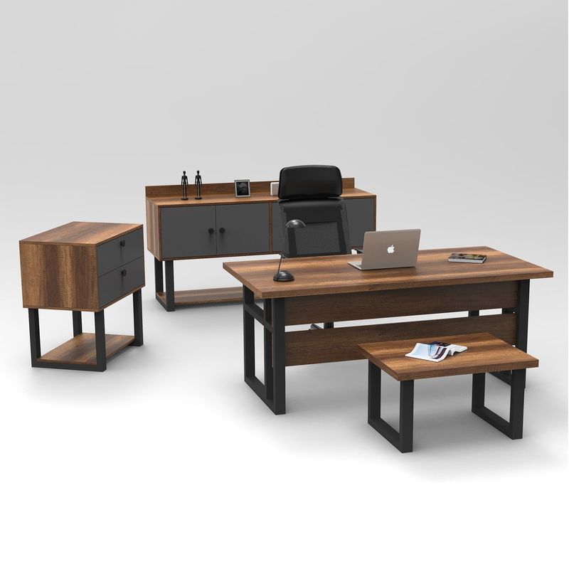Casa si Gradina - Mobilier - Mese si birouri - Birouri - Set mobilier birou, Hanah Home, pal melaminat, baroc antracit, birou 180x90x73 cm, masa 80x60x43 cm, sertar 80x52x85 cm, dulap 180x53.8x93.2 cm - Infinity.ro