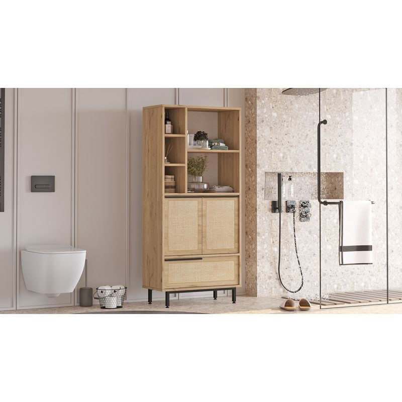 Casa si Gradina - Mobilier - Mobilier baie - Corpuri baie - Dulap baie, Hanah Home, pal melaminat, nuc si stejar, 74.8x35.5x161.6 cm - Infinity.ro