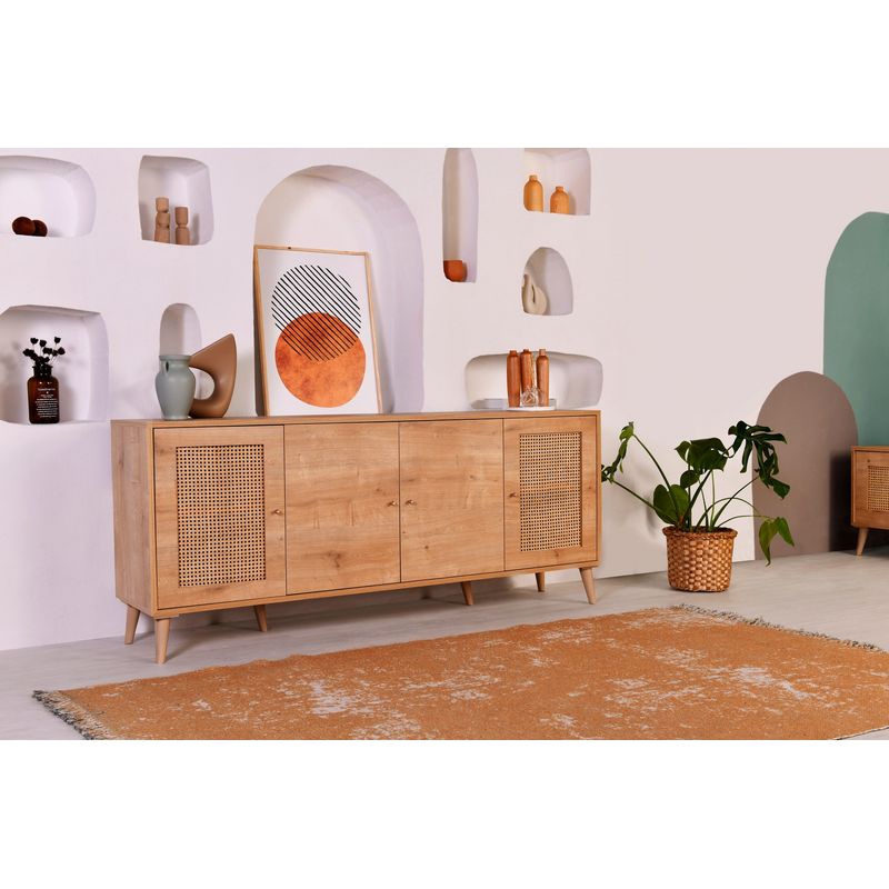 Casa si Gradina - Mobilier - Comode si corpuri - Console - Consola, Hanah Home, panou aglomerat cu melamina, stejar, 180x41x81 cm - Infinity.ro