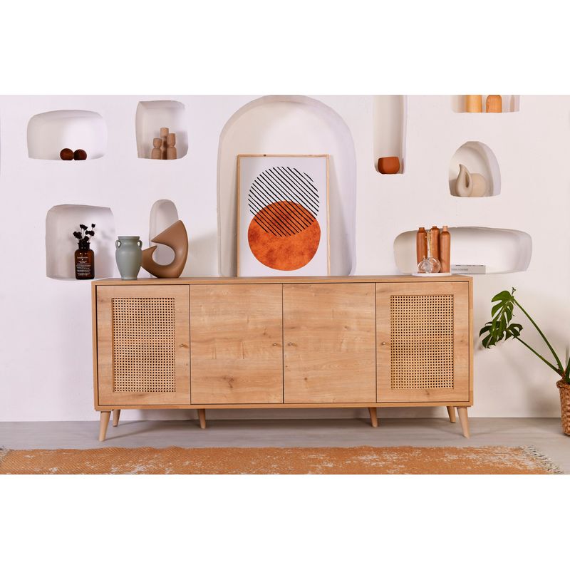 Casa si Gradina - Mobilier - Comode si corpuri - Console - Consola, Hanah Home, panou aglomerat cu melamina, stejar, 180x41x81 cm - Infinity.ro