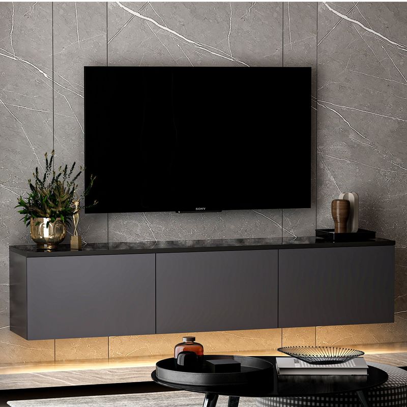 TV, Audio-Video si Foto - Accesorii TV si audio - Suporturi TV - Suport tv, Hanah Home, pal melaminat, antracit, 160x35x32 cm - Infinity.ro