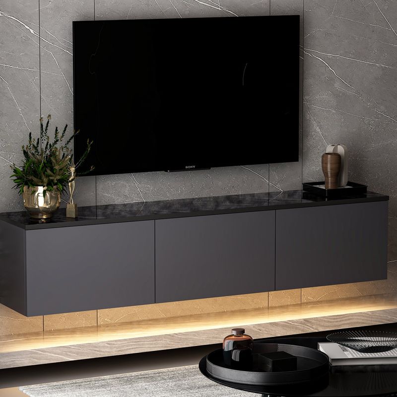 TV, Audio-Video si Foto - Accesorii TV si audio - Suporturi TV - Suport tv, Hanah Home, pal melaminat, antracit, 160x35x32 cm - Infinity.ro